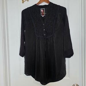 NWOT Johnny Was Black Cupro Loose Boho Tunic Size Small‎